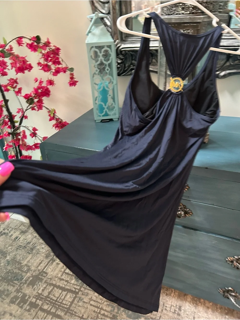 Michael Kors Navy Racerback Swim Cover Up Midi Dress converts to Casual Wear Med - Picture 10 of 13